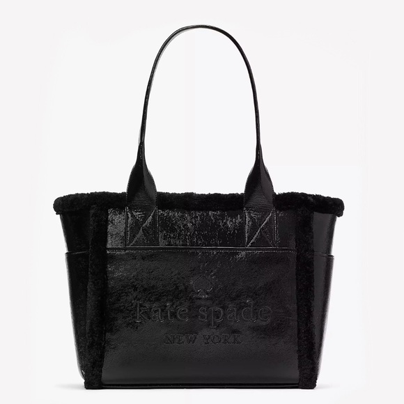 ♠️Kate Spade Jett Shearling Trim Large Tote Bag, Black NWT - Picture 1 of 8